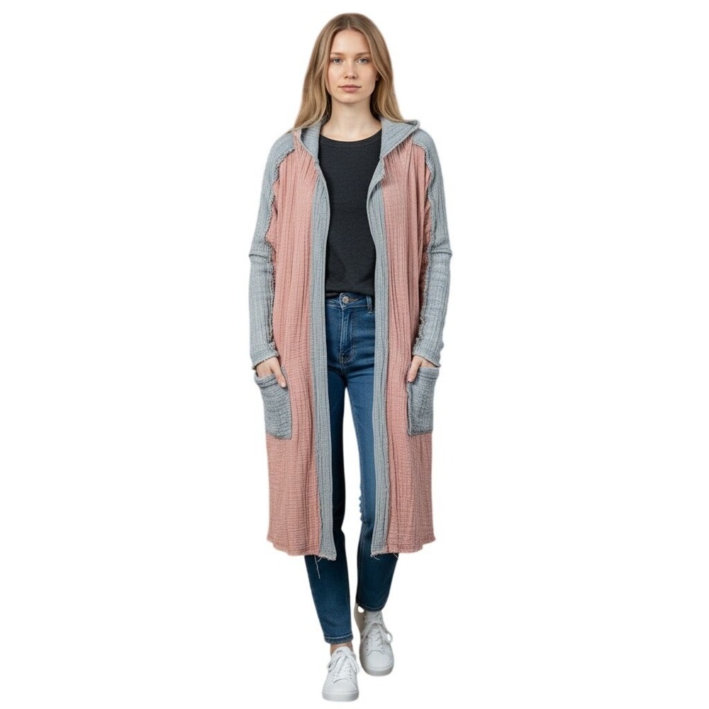 NWT Blue Velvet Dusty Rose and Blue Color Block Duster/Open Coat Sz XL